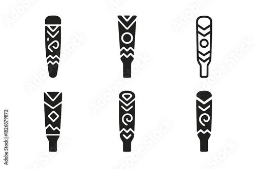 Storytelling Icons Collection. storytelling practices. Icon set. Set Logo of storytelling practices: talking stick with carved patterns. harmonious logo