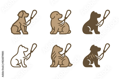 Animal Sculpting Icons. Sculpting clay into an animal figure. Icon set. Set Logo of Sculpting clay into an animal figure: loop tool carving fur texture.