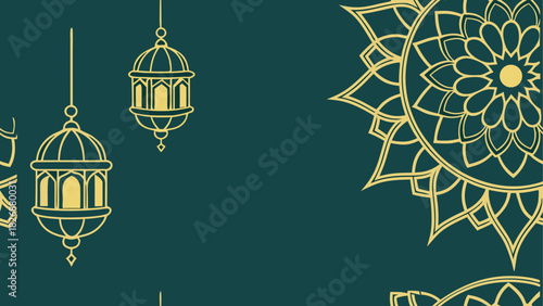 Decorative lanterns and mandala on teal backdrop