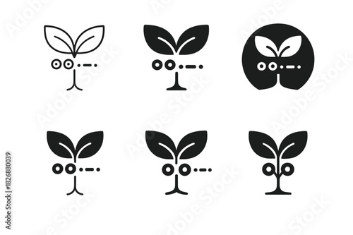 Sentient Plant Logos. The study of sentient plants and plant communication. Icon set. Set Logo of The study of sentient plants and plant communication: stomata