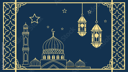 Illustration of mosque lanterns and stars design