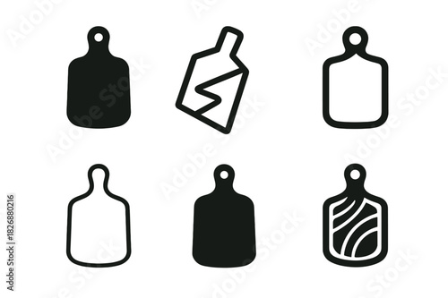 Woodworking Icon Set. Woodworking projects for home decor. Icon set. Set Logo of Woodworking projects for home decor: charcuterie board with handle. harmonious