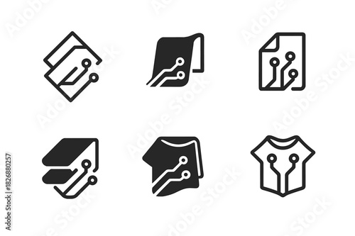 Smart Textiles Icons. Smart textiles. Icon set. Set Logo of smart textiles: wearable tech fabric icon. harmonious logo variations of the same emblematic