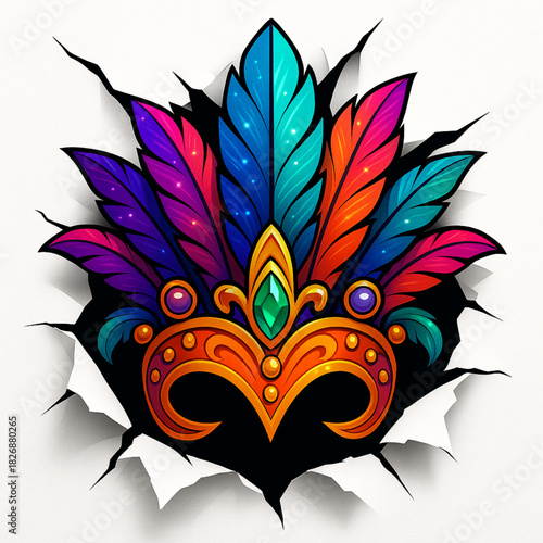 Carnival headpiece torn vector rip shimmering elements bold gradients on white background