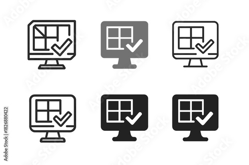 Online Grading Logos. Online grading system. Icon set. Set Logo of Online grading system: rubric grid matrix. harmonious logo variations of the same emblematic