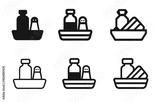 Kitchen Organization Icons. Tidying up the kitchen counters. Icon set. Set Logo of Tidying up the kitchen counters: organizing tray. harmonious logo variations