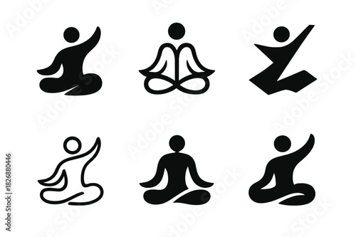 Movement Meditation Logos. movement meditation. Icon set. Set Logo of movement meditation: person in fluid motion pose. harmonious logo variations of the same