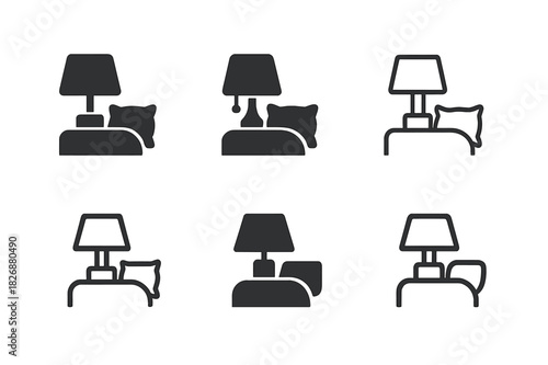 Bedtime Logo Variations. Making the bed for the night. Icon set. Set Logo of making the bed for the night: bedside lamp and pillow. harmonious logo variations