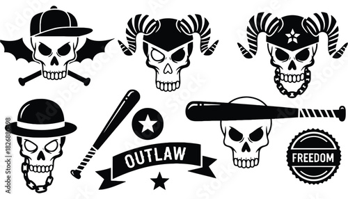 Skull vector designs outlaw freedom graphic vector elements