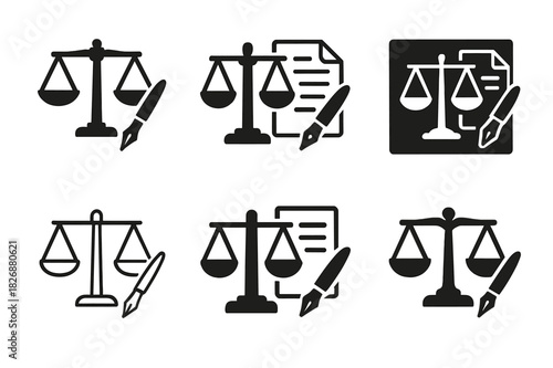 Legal Emblem Icon Set. Representation in civil court cases and legal settlements. Icon set. Set Logo of representation in civil court cases and legal