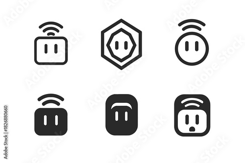 Smart Plug Icon Set. Smart plugs. Icon set. Set Logo of smart plugs: modern plug adapter. harmonious logo variations of the same emblematic concept, each with