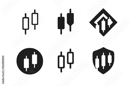 Financial Trading Icons. Stock markets and financial trading floors. Icon set. Set Logo of stock markets and financial trading floors: Candlestick chart.