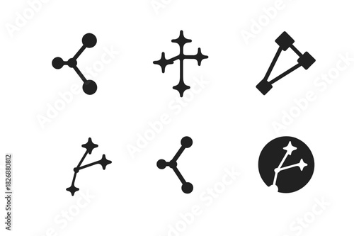 Zodiac Constellation Logos. Constellations. Icon set. Set Logo of constellations: zodiac star pattern. harmonious logo variations of the same emblematic