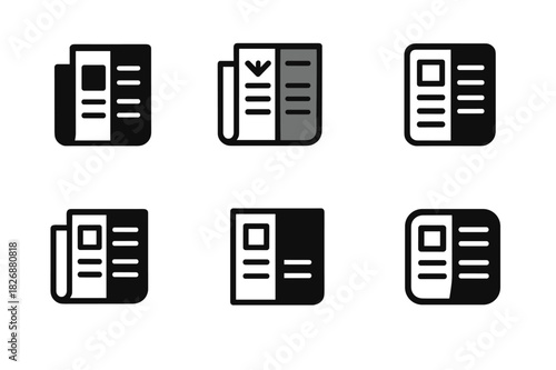 Journalism Bias Logos. Journalism ethics and bias. Icon set. Set Logo of journalism ethics and bias: newspaper split into light and dark halves representing