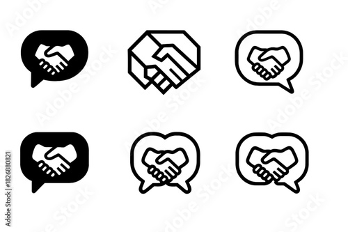Trust Symbols Grid. Trust and honesty in communication between friends. Icon set. Set Logo of trust and honesty in communication between friends: two speech