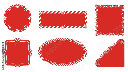 Festive Red and White Decorative Frames and Borders for Holiday and Celebration Designs