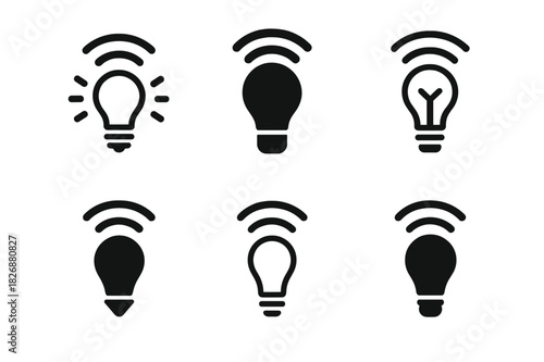 Smart Lighting Icons. Setting up smart bulbs. Icon set. Set Logo of smart lighting: energy-efficient illumination. harmonious logo variations of the same