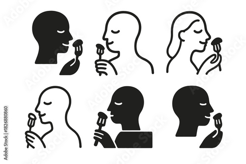 Mindful Eating Icons. mindful eating. Icon set. Set Logo of mindful eating: slow eating icon. harmonious logo variations of the same emblematic concept, each