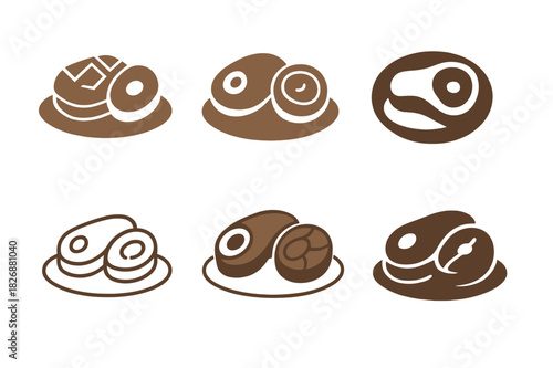 Tender Meats Logos. tender meats. Icon set. Set Logo of tender meats: platter of assorted cuts. harmonious logo variations of the same emblematic concept, each