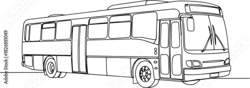 Black outline illustration of a large city bus isolated. Public transit.