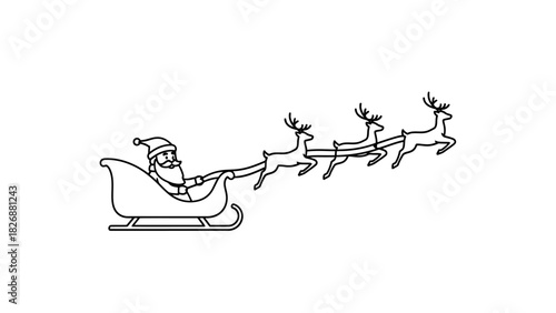 Santa Claus riding his sleigh pulled by reindeer across the night sky, a whimsical Christmas illustration