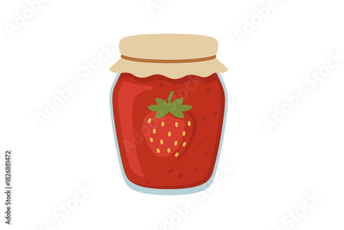 Homemade strawberry jam in a glass jar preserved for breakfast or dessert