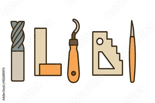 Essential tools collection for woodworking, carving, and precision measurement
