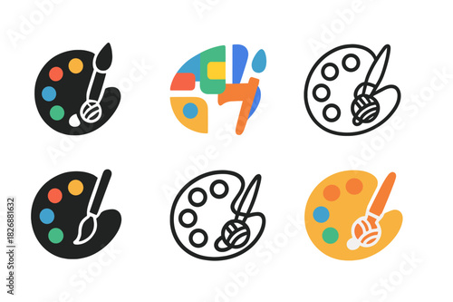 Hobby Time Icons. setting aside time for hobbies like painting or knitting. Icon set. Set Logo of setting aside time for hobbies like painting or knitting: