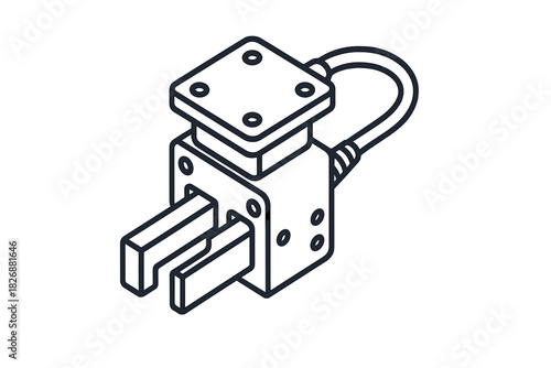 Detailed isometric view of a robotic gripper mechanism for industrial automation