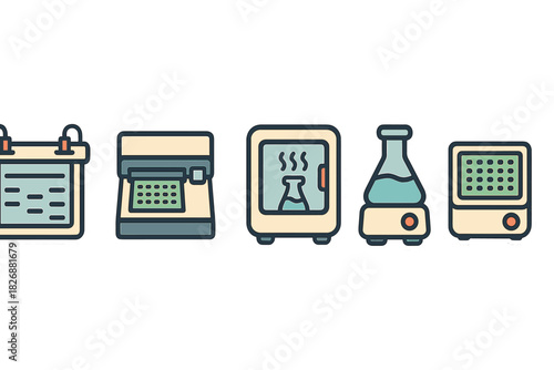 Colorful set of laboratory and scientific research equipment for chemistry and biology experiments