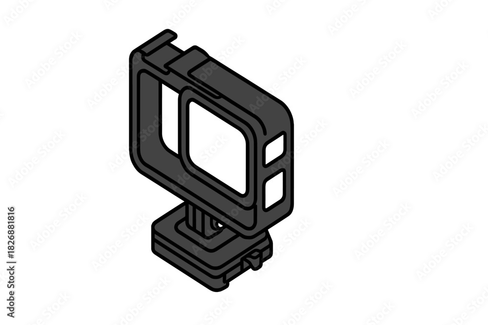 Obraz premium Isometric action camera protective frame housing and mounting base accessory