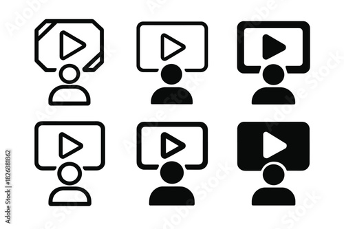 Film Logo Variations. watching a film. Icon set. Set Logo of watching a film: play button. harmonious logo variations of the same emblematic concept, each with