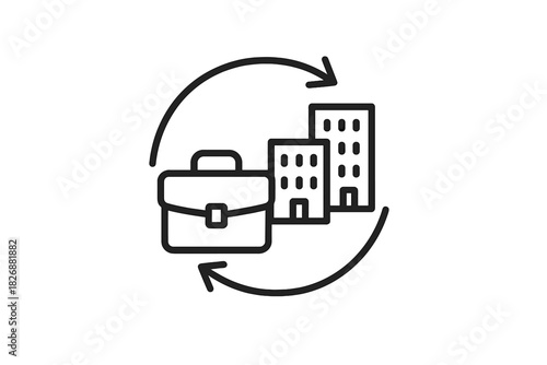 Briefcase exchange cycle symbolizing professional career transition and business relocation