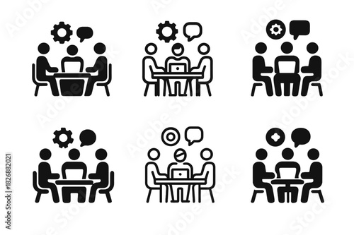 Collaborative Developer Icons. developer coding in a collaborative workspace. Icon set. Set Logo of developer coding in a collaborative workspace: team table