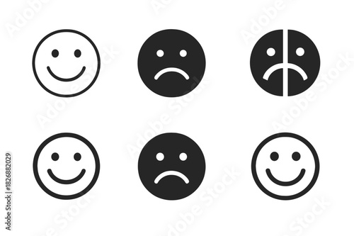 Emotional Expression Icons. emotional expression. Icon set. Set Logo of emotional expression: smiling and frowning face icons. harmonious logo variations of
