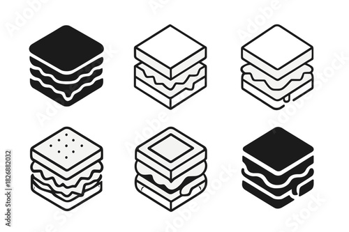 Sandwich Logo Variations. sandwich with toppings. Icon set. Set Logo of sandwich with toppings: sandwich stack with sauces. harmonious logo variations of the