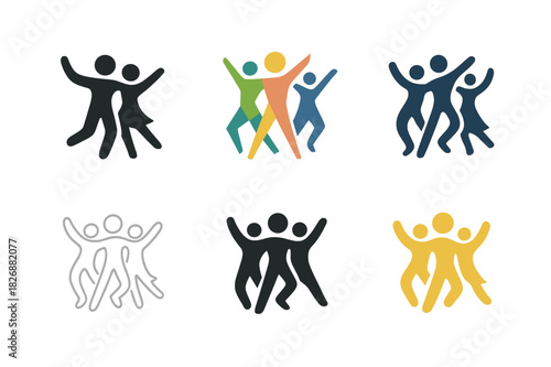 Dance Logo Variations. Dance group performances and ensembles. Icon set. Set Logo of dance group: ensemble in motion. harmonious logo variations of the same