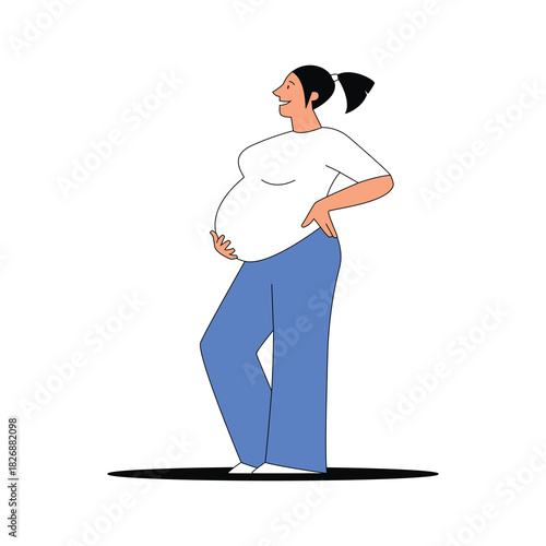 Happy pregnant woman vector illustration. Flat character - young woman expecting a baby. Motherhood concept.