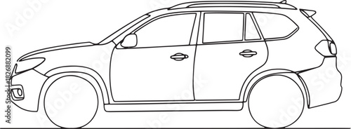 Detailed side view line art of a modern SUV/station wagon isolated 
