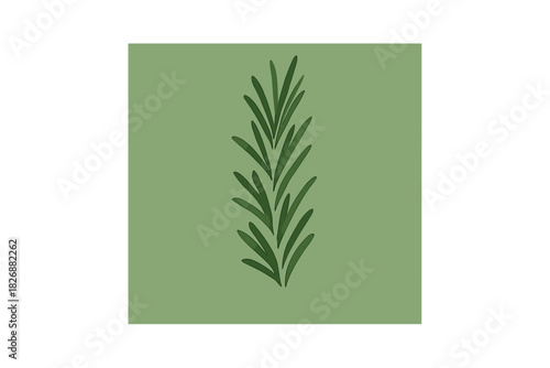 Stylized sprig of fresh rosemary herb on a muted green background for food and design projects