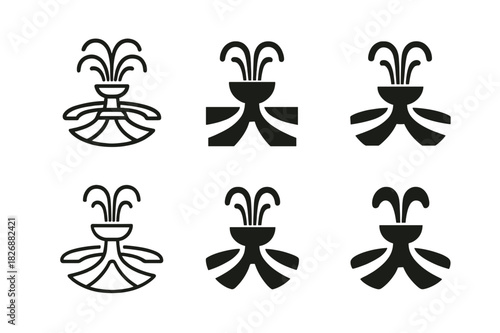 Town Square Logos. town square. Icon set. Set Logo of town square: fountain with walking paths. harmonious logo variations of the same emblematic concept, each