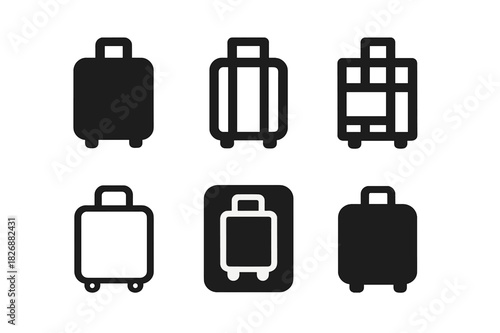 Travel Gear Icons. travel gear. Icon set. Set Logo of travel gear: suitcase. harmonious logo variations of the same emblematic concept, each with different