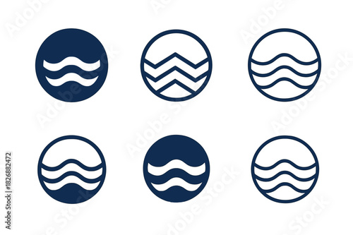 Ripple Logo Variations. Ripple. Icon set. Set Logo of ripple: circular waves icon. harmonious logo variations of the same emblematic concept, each with