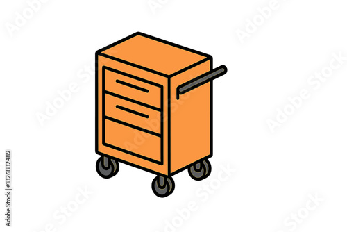 Bright orange portable tool storage cabinet with three drawers, wheels, and side handle