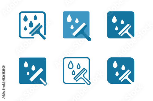 Washing Windows Icons. washing windows. Icon set. Set Logo of washing windows: water droplets on glass. harmonious logo variations of the same emblematic