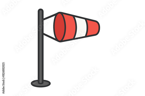 Classic red and white striped windsock on a pole measuring wind direction and velocity