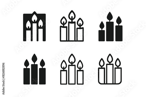 Candle Logo Set. candle. Icon set. Set Logo of candle: candle trio arrangement. harmonious logo variations of the same emblematic concept, each with different
