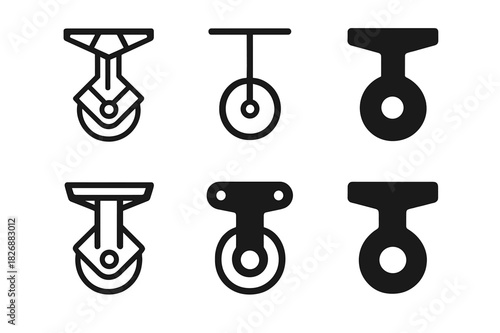Zip Line Pulley Logos. zip line pulley. Icon set. Set Logo of zip line pulley: roller wheel assembly. harmonious logo variations of the same emblematic