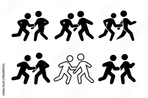 Teen Sports Icons. teen sports. Icon set. Set Logo of teen sports: teen running relay. harmonious logo variations of the same emblematic concept, each with