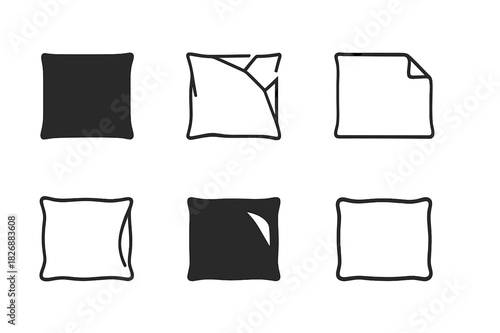 Pillowcase Logo Variations. pillowcase. Icon set. Set Logo of pillowcase: folded fabric corner. harmonious logo variations of the same emblematic concept, each